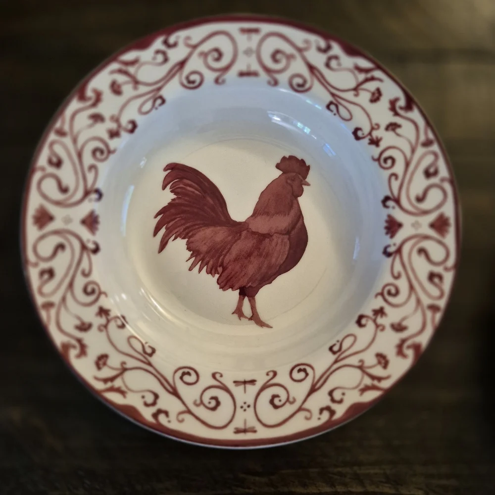 Canterbury Potteries Country Toile Red Rooster Soup Bowls Set Of 4 - Beautiful